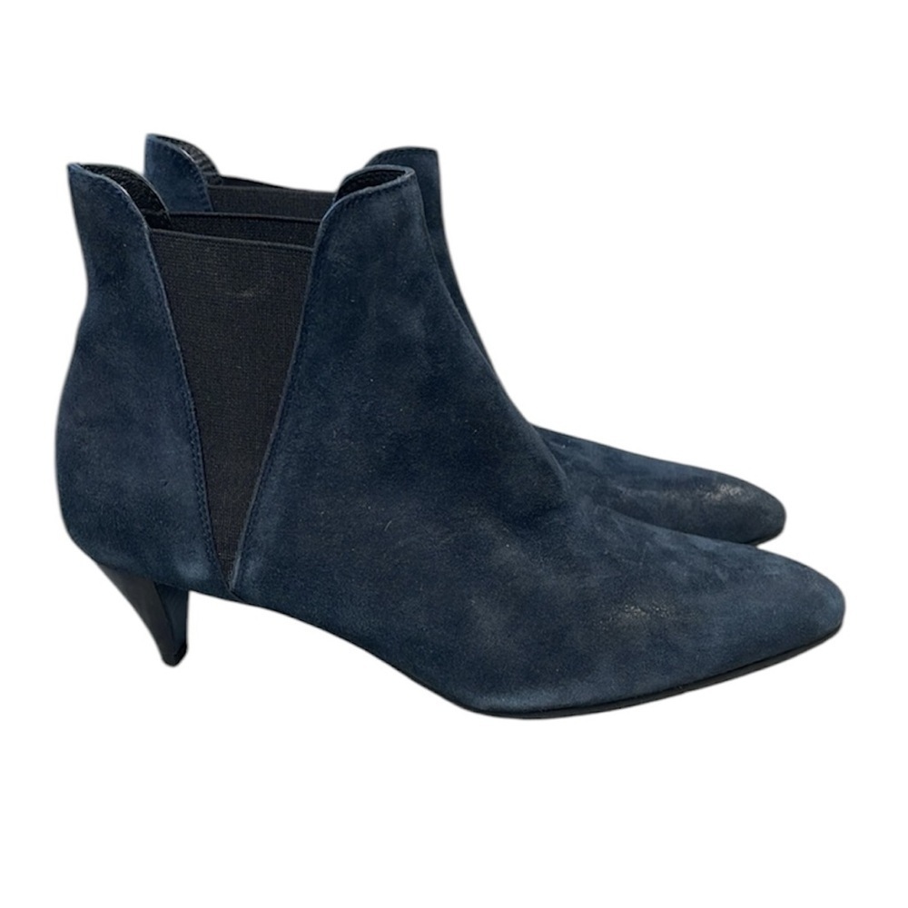 Pedro Garcia Agora Navy Blue Suede Pointed Toe Ankle Boots Kitten Heel Gore Side
